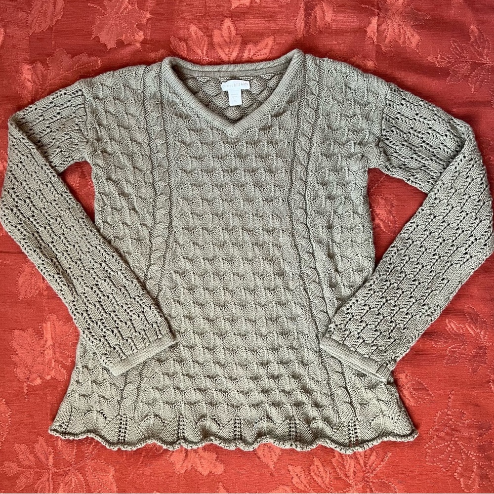 Garnet Hill Green Cable Knit Sweater